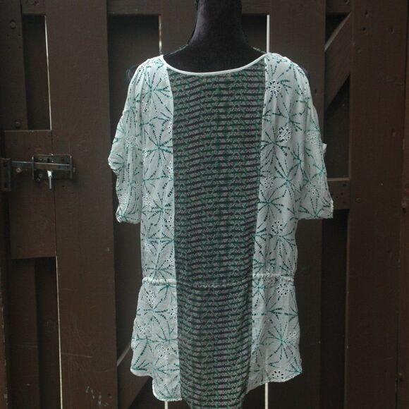Anthropologie Language M Green & White Tie Dye Eyelet Blouse EUC - Picture 5 of 5